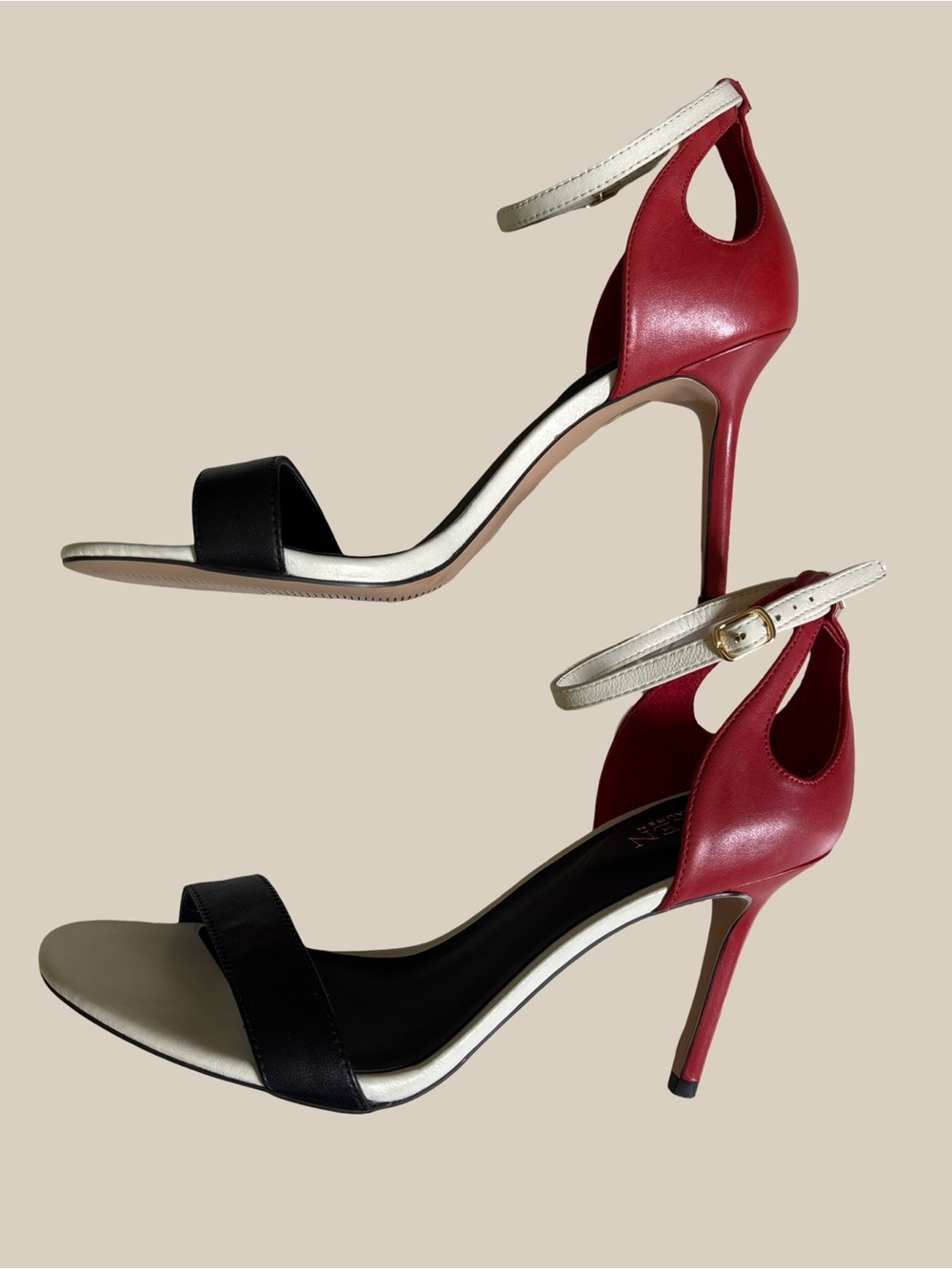 Lauren Ralph Lauren Gretchen Leather Stiletto Ankle Strap Heels Red Black White - Picture 5 of 9